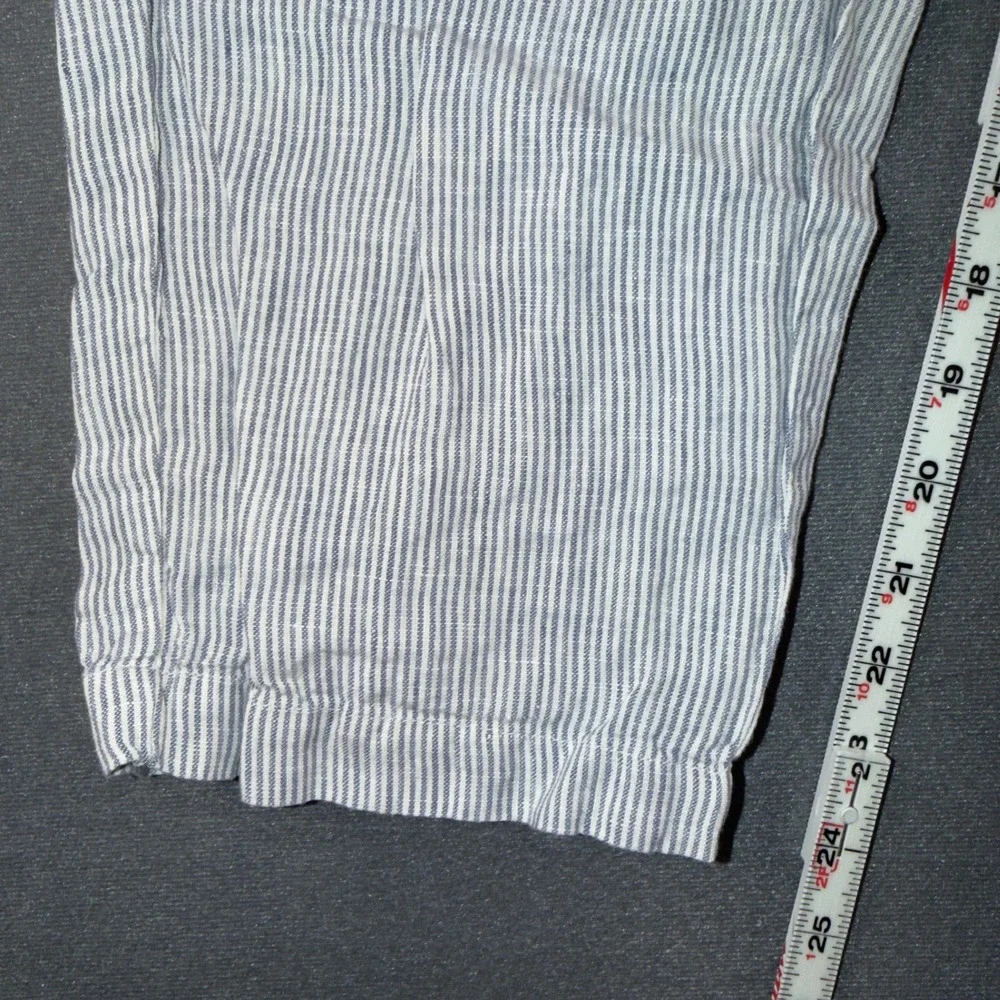 Quince Womens 100% Linen Striped Elastic Waist Pants Blue White Small JDA01